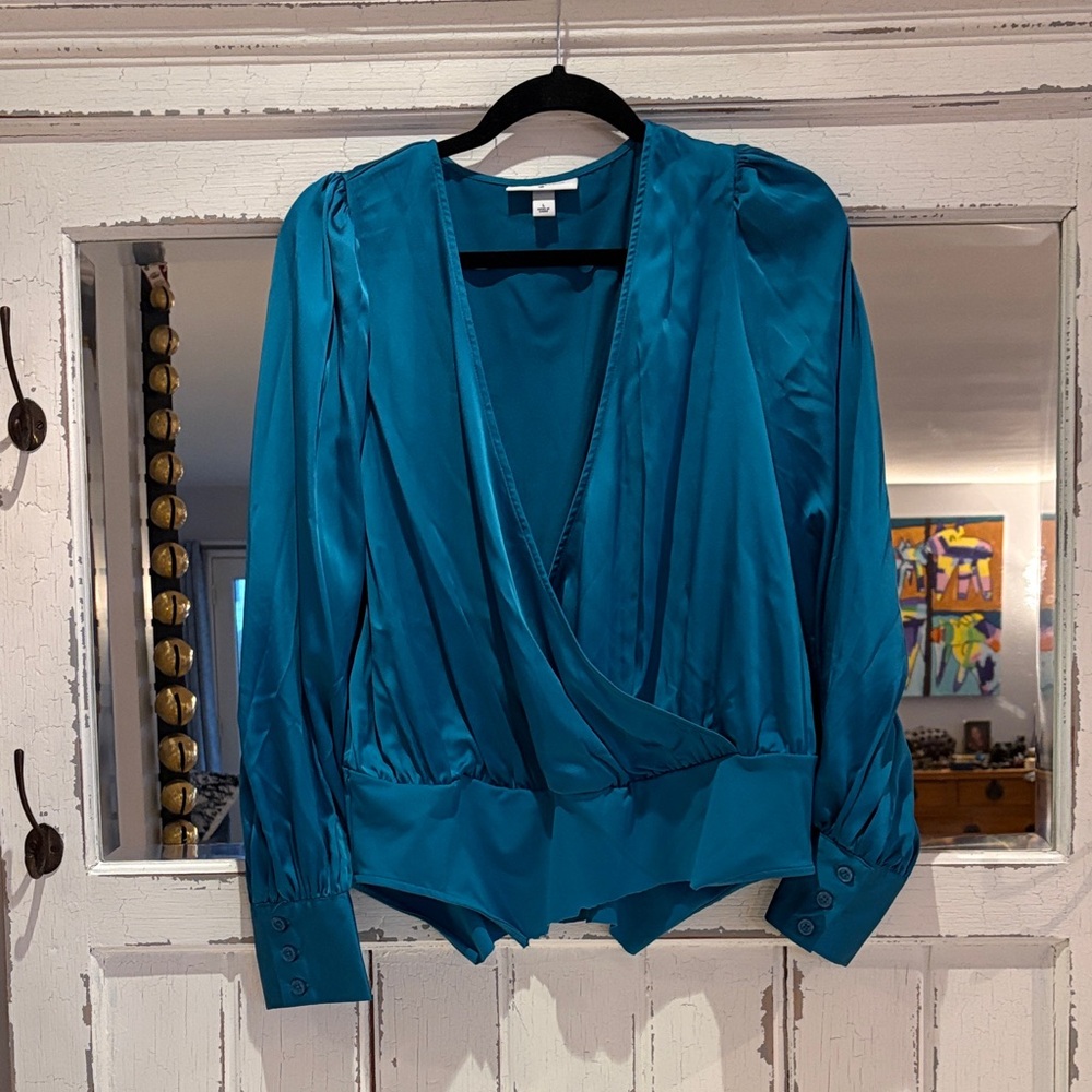 Chic Teal Wrap Blouse
